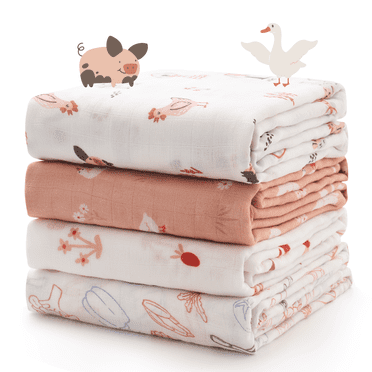Momcozy Muslin Swaddle Blankets, 4 Pack, Breathable 2-Layer Gauze Large 47'' x 47'' Baby Swaddling Receiving Blanket Wraps for Newborn Boys Girls, Joy
