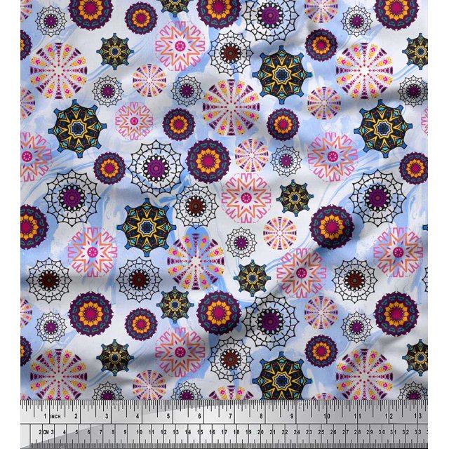 Soimoi polyester Crepe Fabric Mandala Kaleidoscope Printed Craft Fabric by the Yard 52 Inch Wide