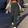 thumbnail image 2 of Chbgutlmr Pantalon Cargo Femme Jambe Droite Bouton Taille Élastique Ample Décontracté Plein Air Randonnée Camping Pantalon, 2 of 6
