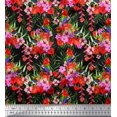 thumbnail image 1 of Soimoi Black Poly Georgette Fabric Laceleaf & Macaw Parrot Bird Fabric Prints by Yard 42 Inch Wide, 1 of 3