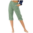 thumbnail image 1 of Timegard Womens Capri Pants Straight Leg Elastic Waisted Button Summer Casual Crop Pants with Pockets, 1 of 4