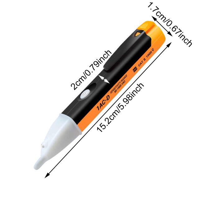JJKBVCLO Voltage Tester/Non Voltage Tester 0 1000V AC Pen Flashlight Adjustable Sensitivity Voltage Detector AC Circuit Tester Tool LED Flashlight Pocket Clip (Orange)