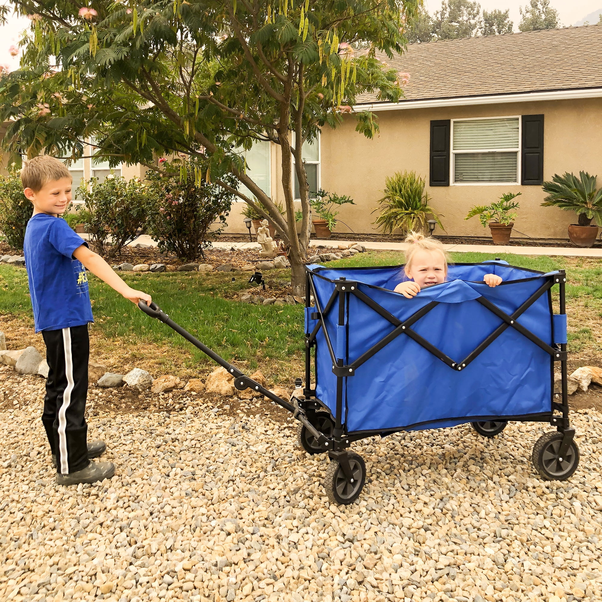 Sunjoy Chariot pliable d'une grande capacité de 255 litres, chariot utilitaire pliable, chariot de plage robuste à grandes roues, chariot de jardin portable pour le camping, la pêche, les sports et l