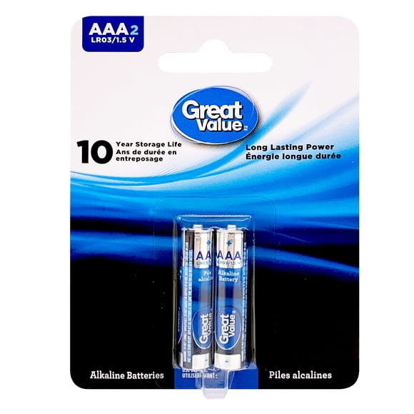 Piles alcalines AAA LRO3/1,5 V de Great Value Paquet de 2, durée de conservation de 10 ans