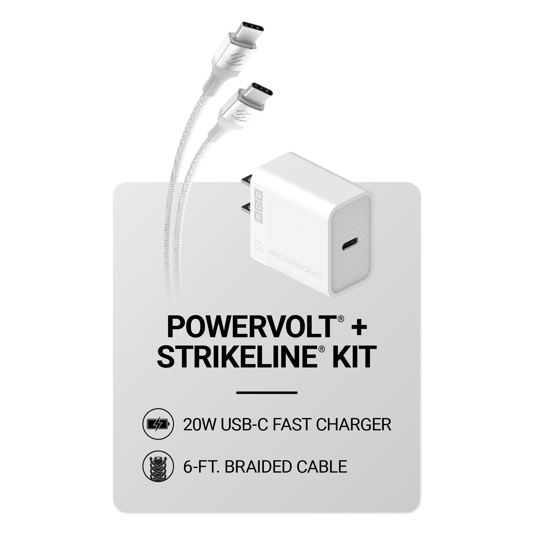 Scosche PowerVolt 20W Power Delivery White USB-C Fast Charger & 6FT USB-C Braided Cable SH20CC6C4-SP