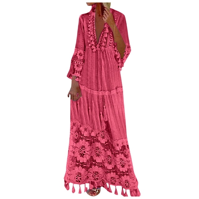 FhsagQ Sortie de Plage pour Femmes Grande Taille Blanc Mode Femme Uni Dentelle Patchwork Franges Robe à Manches Longues Robe de Plage Vacances Sortie de Plage pour Femmes avec Bas Sortie de Plage pour Femmes P