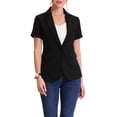 thumbnail image 1 of INSPIRE CHIC Women's Blazer Notch Lapel One Button Short Sleeve Suit Jacket Black M, 1 of 6