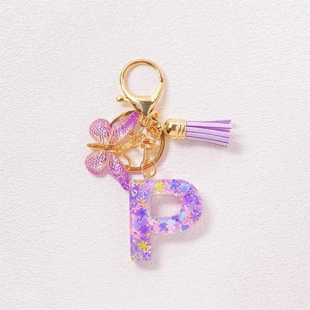 TopLLC Tools&Home Improvement Initial Letter Keychains For Women Tassel Purple Cute Car Keychain For Wallet Backpack Bag A chopper