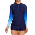 thumbnail image 1 of Charmo Women Two Piece Rashguard Sets Long Sleeve Swim Tops& Boy Shorts, 1 of 5
