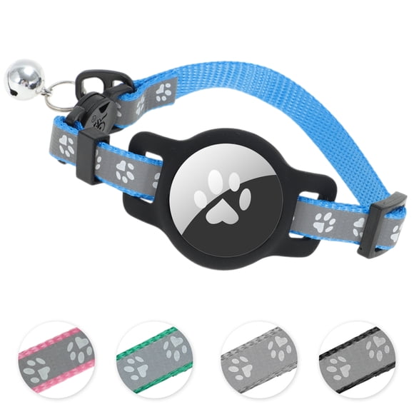 Unique Bargains Waterproof Cat Collar for Airtag Reflective Collar with Bell Breakaway Cat Collar for Airtag Holder Cat Collars Cat Collar for Apple Air Tag Blue