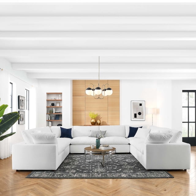 Modway Commix 8-Piece Down Filled Overstuffed Sectional Sofa in Pure White