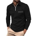 thumbnail image 2 of XZNGL Long Sleeve Polo Shirt for Men, Turn-down Collar, Full Zip Front, Front Pockets, Solid Color, Breathable Polyester, Casual Fit, Summer Wear, 2 of 7