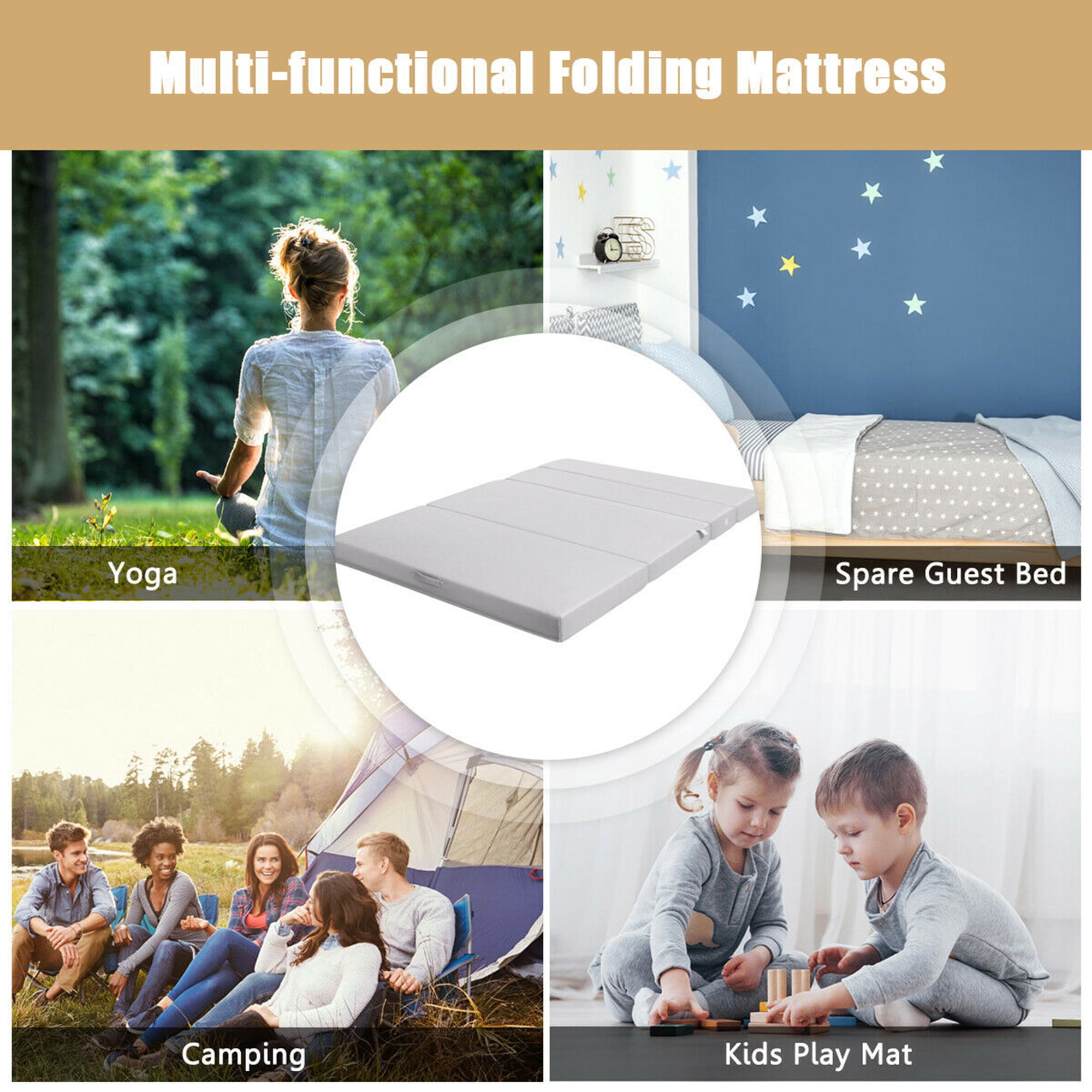 Matelas De Camping GYMAX – 183 Cm, Mousse Mémoire De Forme, Housse Imperméable, Antidérapant, 1/2 Personnes