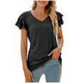 thumbnail image 1 of RKSTN Womens Tops 2024 Fashion Mesh Breathable Short Sleeve V-Neck Blouse Tops Comfortable Temperament Solid Color Tops, 1 of 4