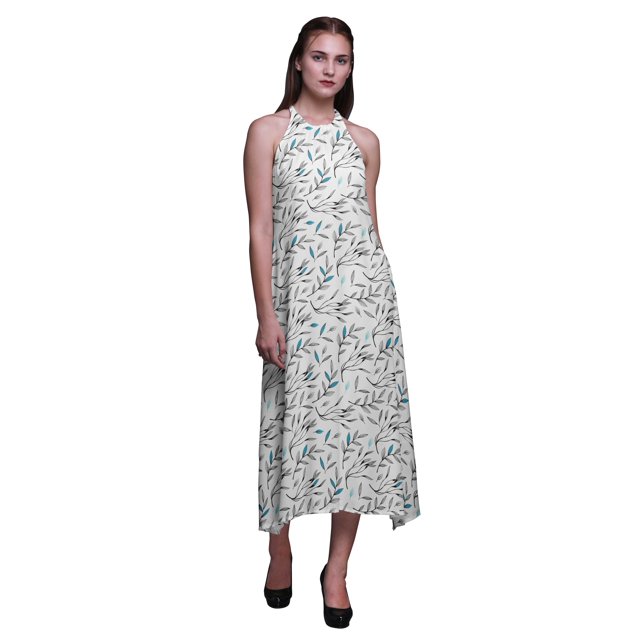 Bimba Feuilles Été Vacances Fête Col Licou Tenue de Plage Femme Dos Nu Robe-X-Grand