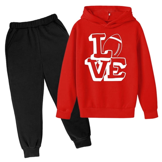 Sunnyoo Boys 2Pcs Outfits Letter Print Pullover Hoodie and Sweatpants Set