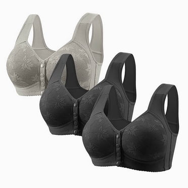 Cameland 3 Pack Bras for Older Women, Seniors Wireless Front Closure Push Up Bras Plus Size Full Coverage Comforta Everyday Bra