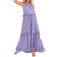 thumbnail image 2 of Robes pour Femmes Robe Maxi Sans Manches Décontractée Fluide à Volants Élégante Robe Maxi Unie Violette P, 2 of 5