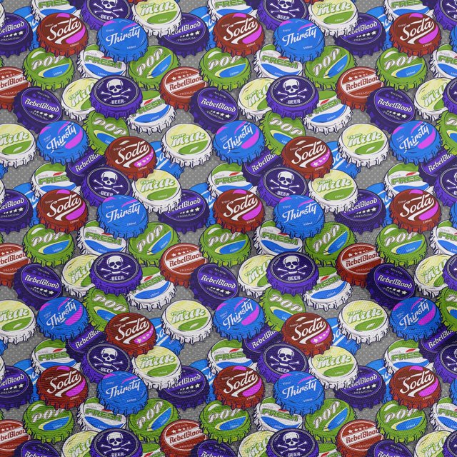 oneOone Rayonne Royal Bleu Tissu Rétro Bouteille Soda Cap Robe Tissu Tissu Imprimé par la Cour 56 Pouces Large-L2