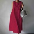 thumbnail image 1 of EGNMCR Robes de Fête pour Femmes Robe Débardeur Décontractée Sans Manches de Printemps/été pour Femmes, Unie, avec Poches, Col Rond, Plissée, en Coton et Lin, 1 of 7