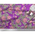 thumbnail image 2 of Soimoi Tissu en Rayonne Violet Imprimé Feuilles & Roses Tissu au Mètre 42 Pouces de Large, 2 of 3