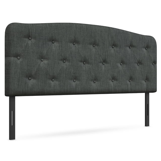 Costway Tête de Lit Rembourrée Pleine Grandeur Seulement Ajustable Capitonnée à Boutons en Faux Lin Gris Foncé