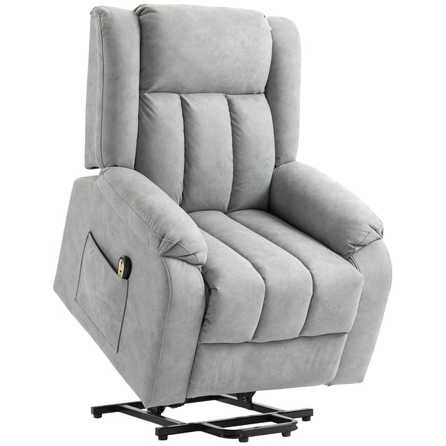 HOMCOM Chaise Power Recliner en Gris Pâle, Conçue pour les Sièges de Salon avec Mécanisme de Levage Électrique pour l'Aide à la Mobilité. Rembourrée en microfibre durable avec Accoudoirs Rembourrés et Dossier Haut. Comprend des Poches Latérales pour le Rangement et une Télécommande pour une Utilisation Facile. Cadre en Acier Assure la Stabilité et Supporte jusqu'à 264 Lb.