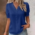 thumbnail image 2 of Lenpel Women's Summer Tops Plus Size Ruffle Short Sleeve V Neck Lace Trim Textured Shirts Dressy Casual Blouses, 2 of 7