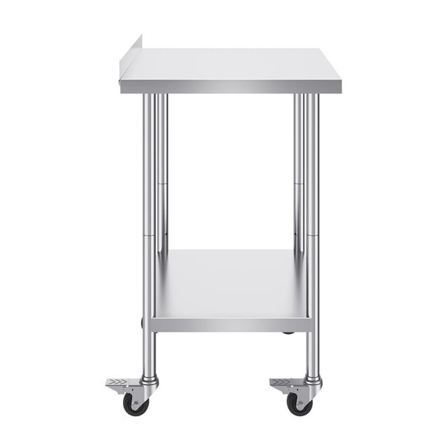 KFFKFF table Utilitaire en Acier Inoxydable 24 x 30 x 40 Pouces avec une Finition Métallique Élégante, Comprenant un Dosseret de 2 Pouces, des Tablettes Ajustables et des Roulettes Pivotantes pour la Mobilité. Conçue pour la Préparation en Cuisine Industrielle, Cette table Robuste Est Fabriquée en Acier Inoxydable SUS201 pour une Résistance à la Rouille et une Durabilité Supérieures. Convient aux Cuisines, restaurants, garages et Autres Espaces Commerciaux Ou Résidentiels.