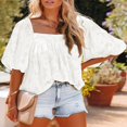 thumbnail image 3 of Womens Bell Sleeve Blouse Crewneck Lace Tops Floral Textured Babydoll Shirts, 3 of 6