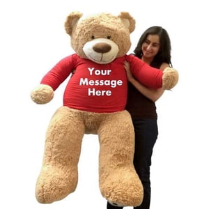Personalized Big Plush 5 Foot Giant Teddy Bear Wearing Customized Red Color T-Shirt with Your Message