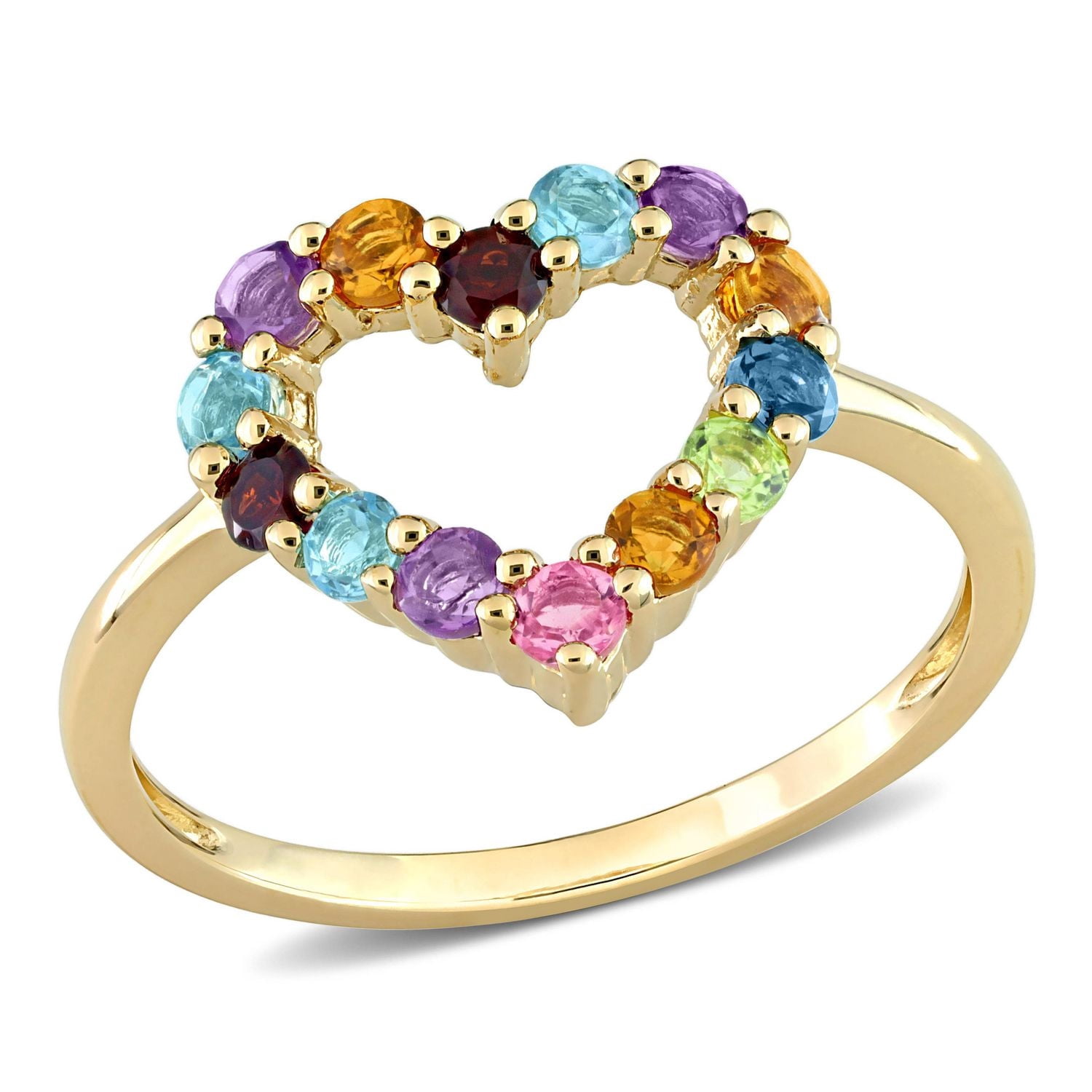 Bague en forme de coeur ouvert Miabella avec 3/4 Carat PBT de Pierres précieuses multicolores en Or Jaune 10kt