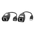 thumbnail image 1 of Unique Bargains 2 Pcs CAT5 Cat5e Cat6 RJ45 USB Extension Extender Adapter Cable up to 150ft, 1 of 1