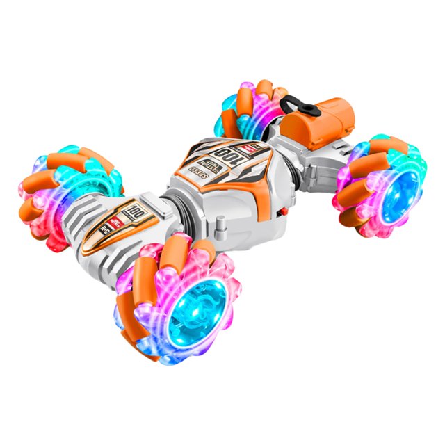 White Orange Deformable Stunt Rc Car 4Wd Spray Lights Music Abs Plastic 7.8 Inches Rechargeable Remote Control Vehicle For Kids Ages 6-12 Years Racing Toy D