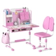 thumbnail image 2 of Ensemble de 2 Pcs/ensemble Bureau et Chaise d'Étude pour Enfants, Ensemble de Table et Chaise d'Étude Scolaire pour Enfants à Hauteur Réglable avec Correcteur de Posture Assise, Chaise de Bureau Ergonomique avec Support de Livre, Pédale, Conception à Cloison (Rose, Bleu), 2 of 8