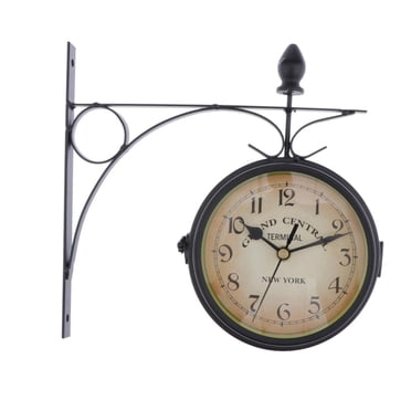 Rongfmy Outdoor Garden Station Wall Clock Double Sided Outside Bracket Clock Decorative Black