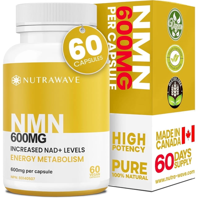 Nutrawave NMN 600 mg – Nicotinamide Mononucleotide for Cellular Energy & Metabolism Support, 60 Vegan Capsules, Non-GMO, Gluten-Free, Made in Canada