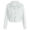 thumbnail image 4 of Meichang Vestes en Jean Courtes pour Femmes Mode Courte Surchemise en Denim Veste Col à Revers Manches Longues Lavée Boutonnée Veste en Jean Manteau avec Poches Blanc P, 4 of 5