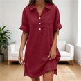 thumbnail image 1 of pstuiky Robes d'Été Décontractées pour Femmes, Robe Chemise Décontractée à Manches Courtes pour Femmes avec Boutons, Col et Poches, Robe Unie à Col Rabattu pour Usage Quotidien, Bureau, Travail, Robe Midi pour Femmes, 1 of 7