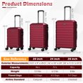 thumbnail image 3 of Costway 3-Piece Hardside Luggage Set (20/24/28 Inch) with 8-Spinner Wheels, 3-Digital Lock Red, 3 of 10