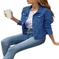 thumbnail image 2 of Veste en Denim Unie pour Femmes, Décontractée, à Manches Longues, Boutonnée, 2 of 8