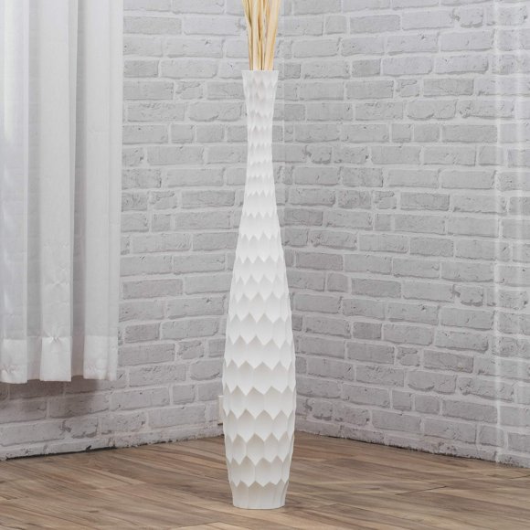 LEEWADEE Grand Vase de Sol – Porte-Fleurs Fait à la Main en Bois, Récipient Sophistiqué pour Branches Décoratives et Fleurs Séchées, 36 Pouces, Blanc