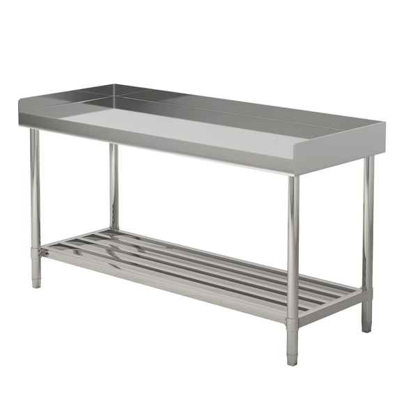 Heavy-Duty Stainless Steel Office Desk – 2.4" High Backsplash & Sidesplash, Adjustable Undershelf, NSF Certified, Commercial Workstation for Restaurant, Kitchen, Hotel, Quality-Approved Prep Table
