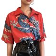 thumbnail image 1 of pitrice Hawaiian Beach Shirt Buttoned Short Sleeve Simple Dragon Pattern Top Breathable Ethnic Style T-shirt Outdoor Holiday Red XXL, 1 of 9