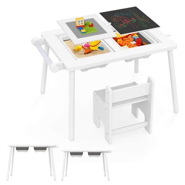 Costway Sensory Table & Chair Set for Kids 2-8 with Foldable Bins for Sand/Water & Paper White