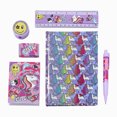 thumbnail image 1 of Claire's Ensemble de Papeterie Violet Y2k Unicorn de 6 Pcs, Comprend Bloc-Notes, Règle, journal, Taille-Crayon, Stylo et Gomme, 6854, 1 of 2