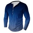 thumbnail image 1 of Men's Printing Button Casual Long Sleeve Round-Neck Blouses Shirts RXIRUCGD Bleu, Taille: L, 1 of 4