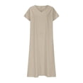 thumbnail image 4 of UPPADA Robe d'Été pour Femme Grande Taille en Coton et Lin, Robe Maxi Fluide à Manches Courtes, Robe Décontractée Style Sundress à Col en V, Taille Portefeuille, Robes Fluides de Plage, Robe d'Été Grande Taille Kaki, P, 4 of 6