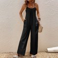 thumbnail image 1 of Maqroz Wide Leg Jumpsuits for Women Dressy Plus Size Adjustable Spaghetti Strap Pleated V Neck Button Down Rompers Jumpsuits Spring Summer Casual Loose Bib Overalls Palazzo Pants with Pockets XL, 1 of 4