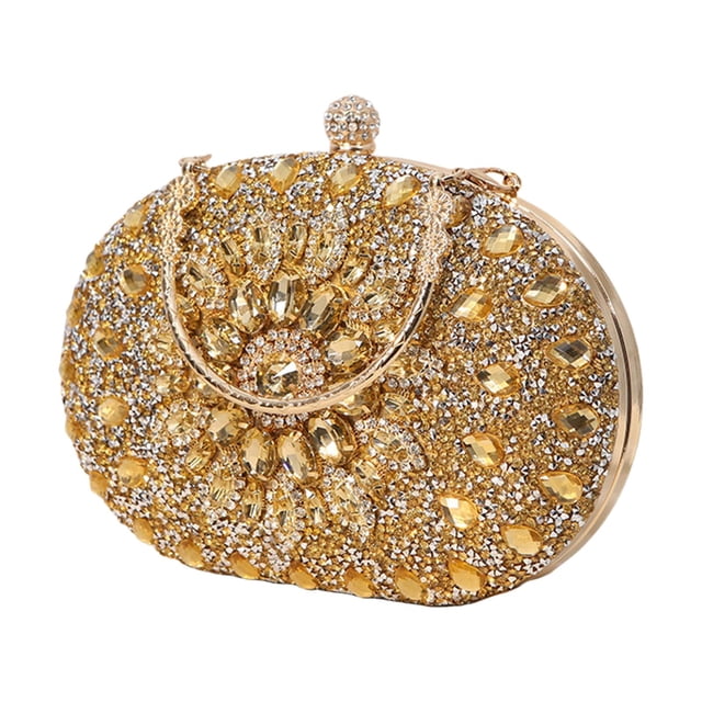 Sac Pochette pour Femme Soirée Pochette Strass Perlé Poche Pochette Sac à Main Mariage Or